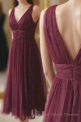 V-neck Sleeveless Tulle Mid length Semi Formal Prom Dresses, Homecoming Dresses